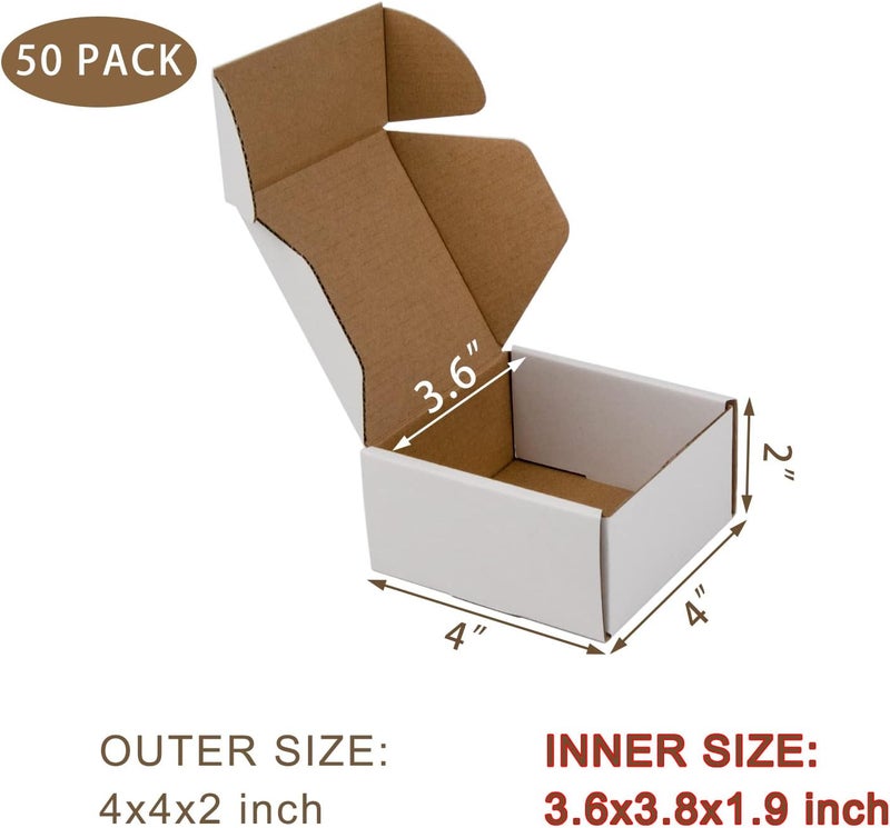 SUNLPH 50 Pack 4x4x2 Inches Small Shipping Boxes, White Corrugated Cardboard Boxes, Moving Mailing Packing Box - Image 2